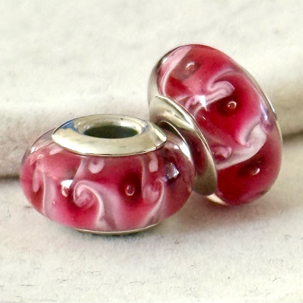 Pink Swirl Murano Glass Charms set fit Pandora bracelets
